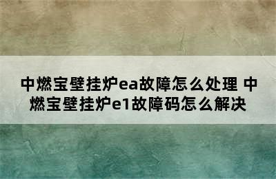 中燃宝壁挂炉ea故障怎么处理 中燃宝壁挂炉e1故障码怎么解决